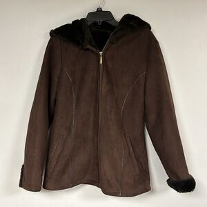 Vintage  Marvin Richards Brown Hooded Faux Suede Jacket and Faux Fur Lining, S